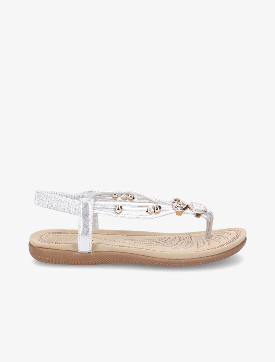 Nu-pieds à détail bijoux et contrefort élastiqué - Argent - 3