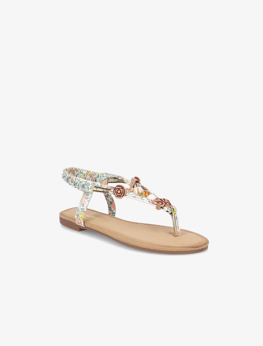 Nu-pieds fleuris à perles - Écru - 1