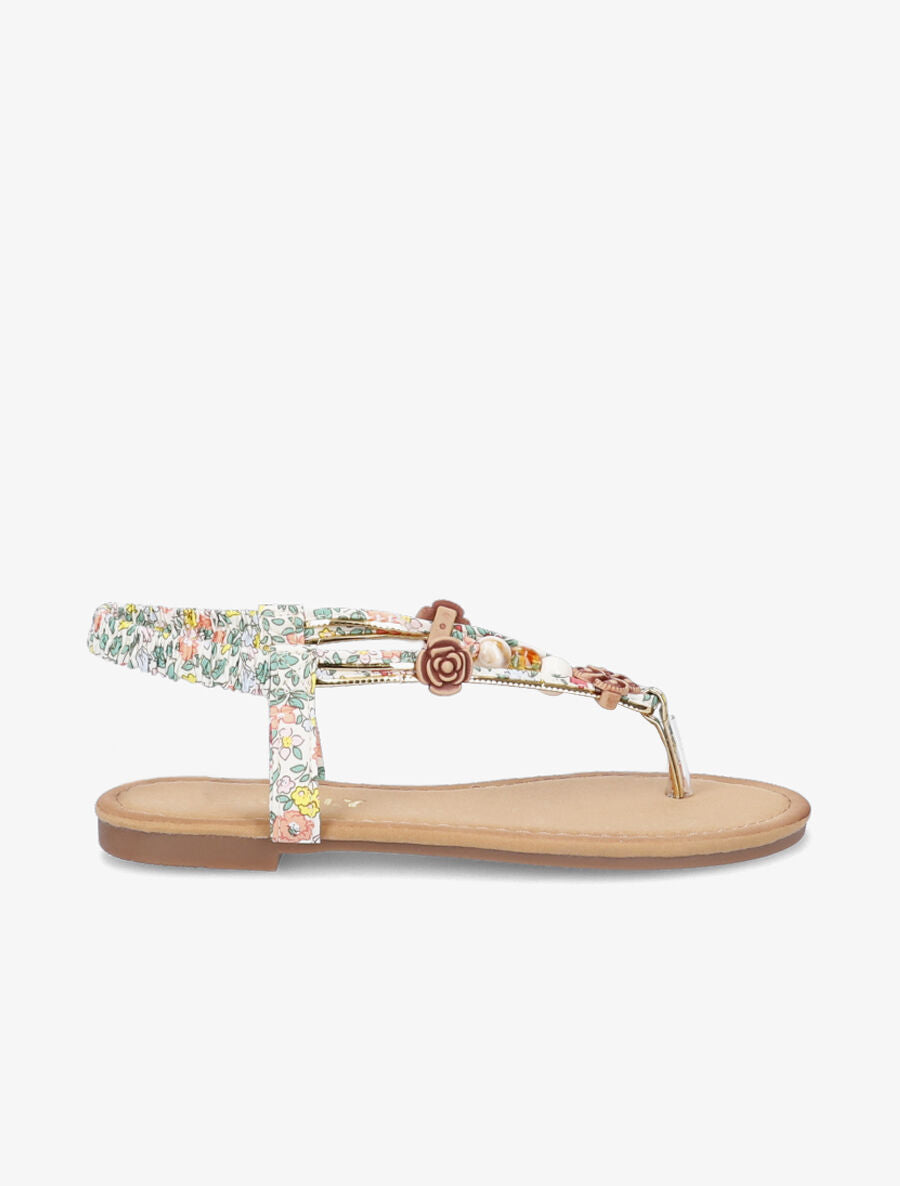 Nu-pieds fleuris à perles - Écru - 3