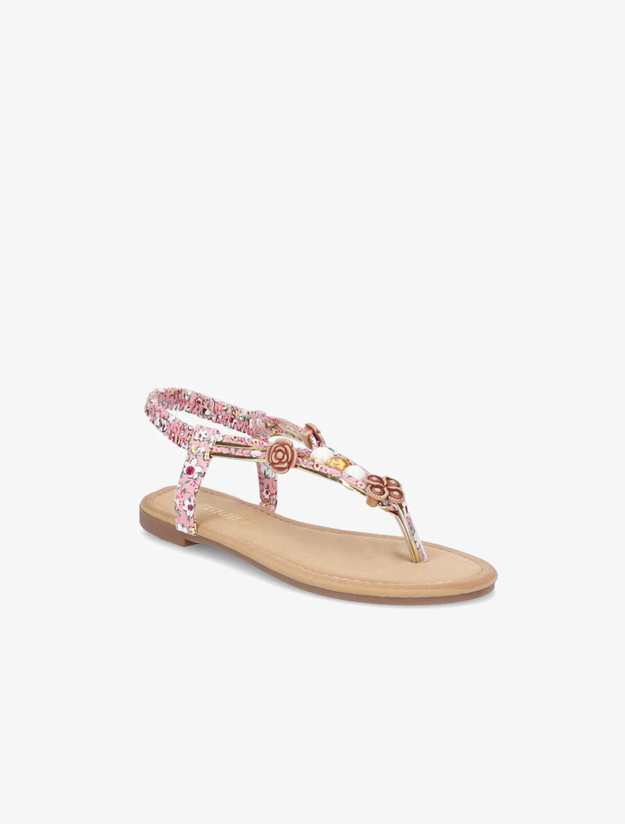Nu-pieds fleuris à perles - Rose - 5