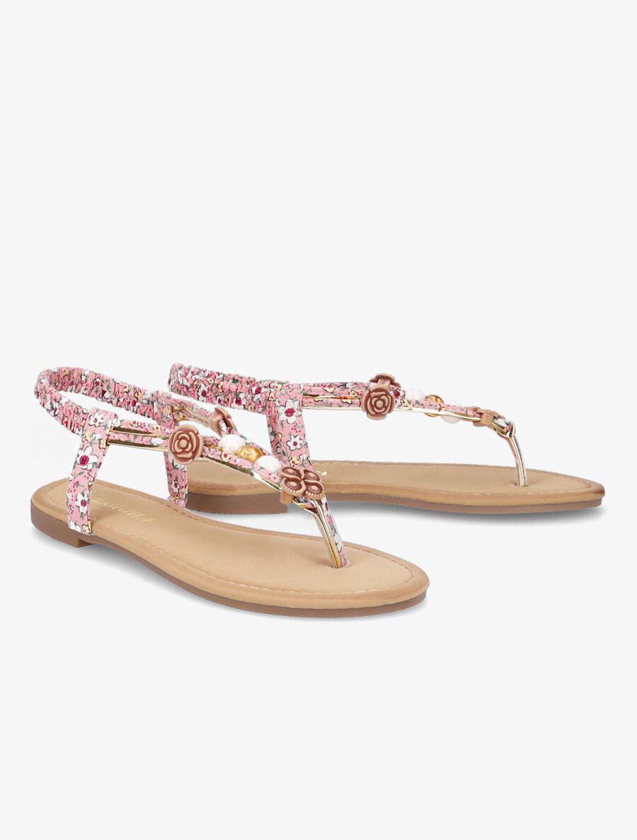 Nu-pieds fleuris à perles - Rose - 4