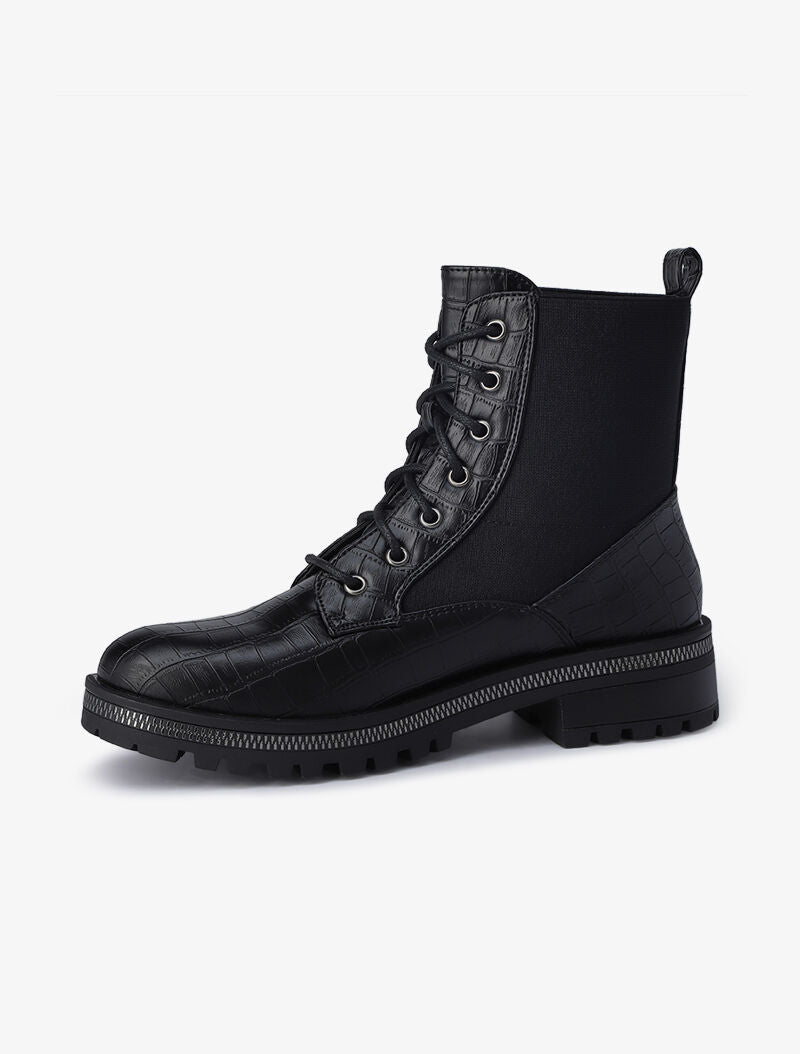 Bottines à lacets effet croco - Noir - 4