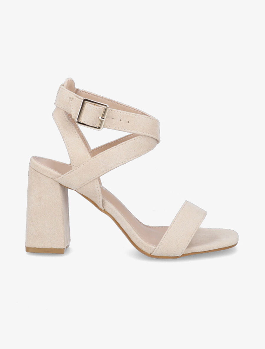 Sandales en suédine à brides croisées - Beige - 5