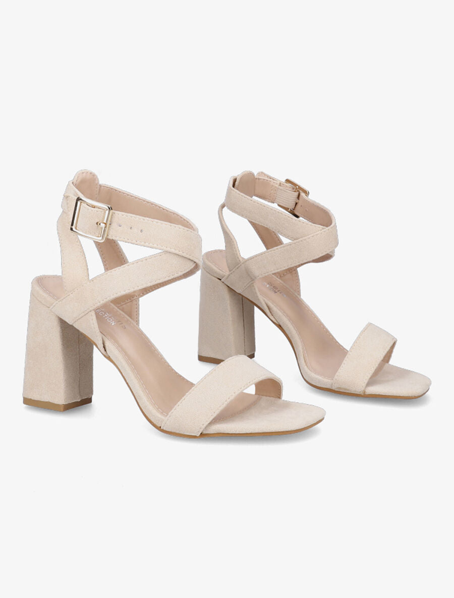 Sandales en suédine à brides croisées - Beige - 4