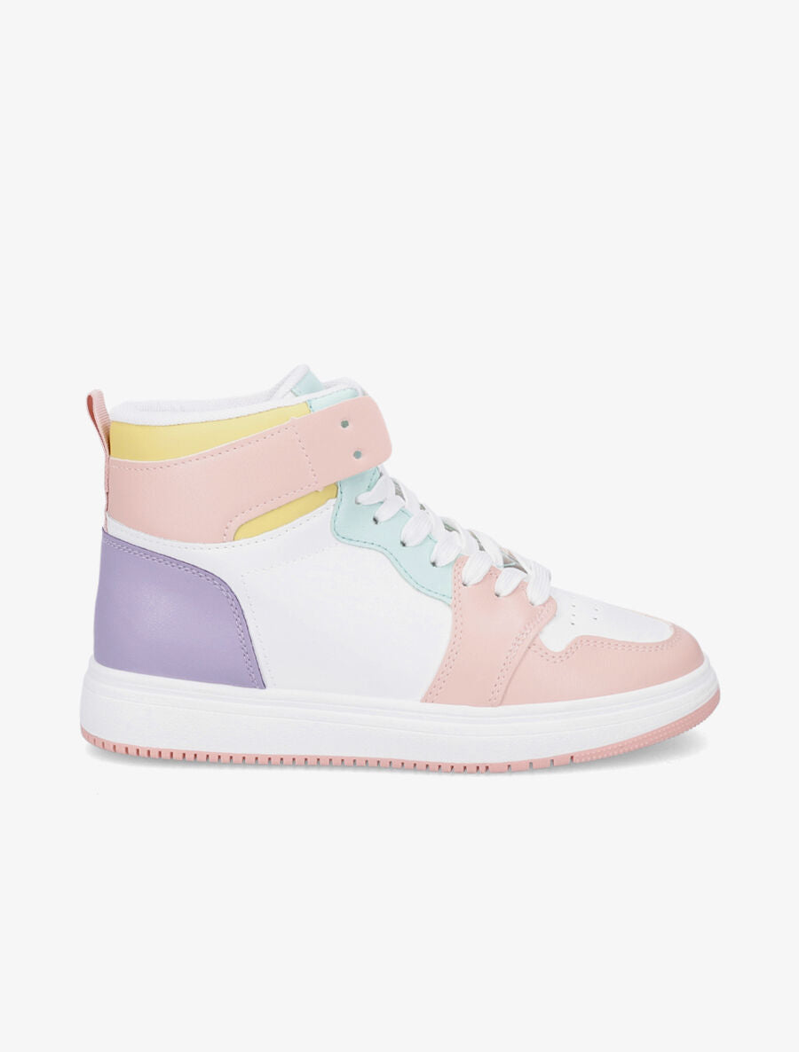 Sneakers montantes en simili - Rose/blanc - 1