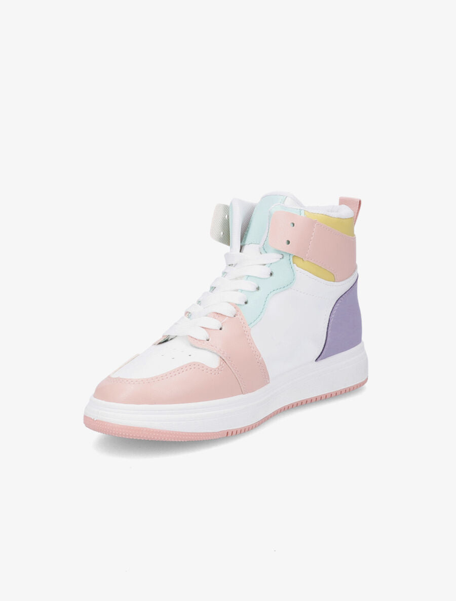 Sneakers montantes en simili - Rose/blanc - 3
