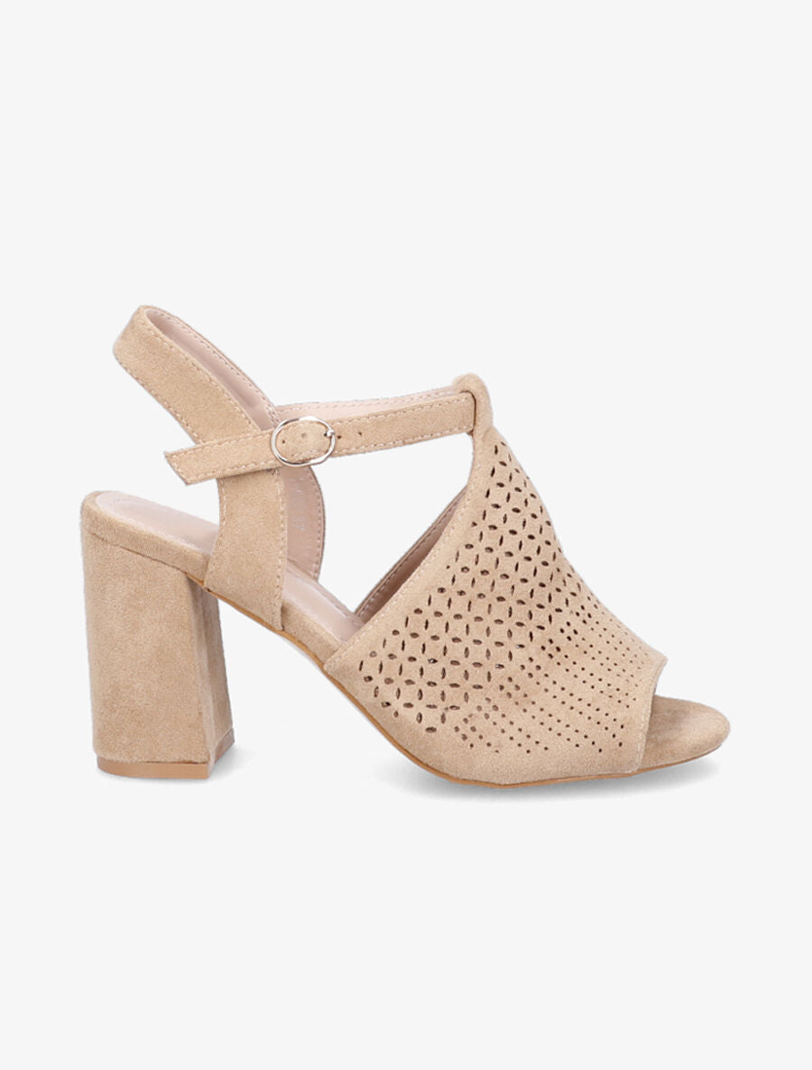 Sandales à talons en suédine ajourées - Beige - 1