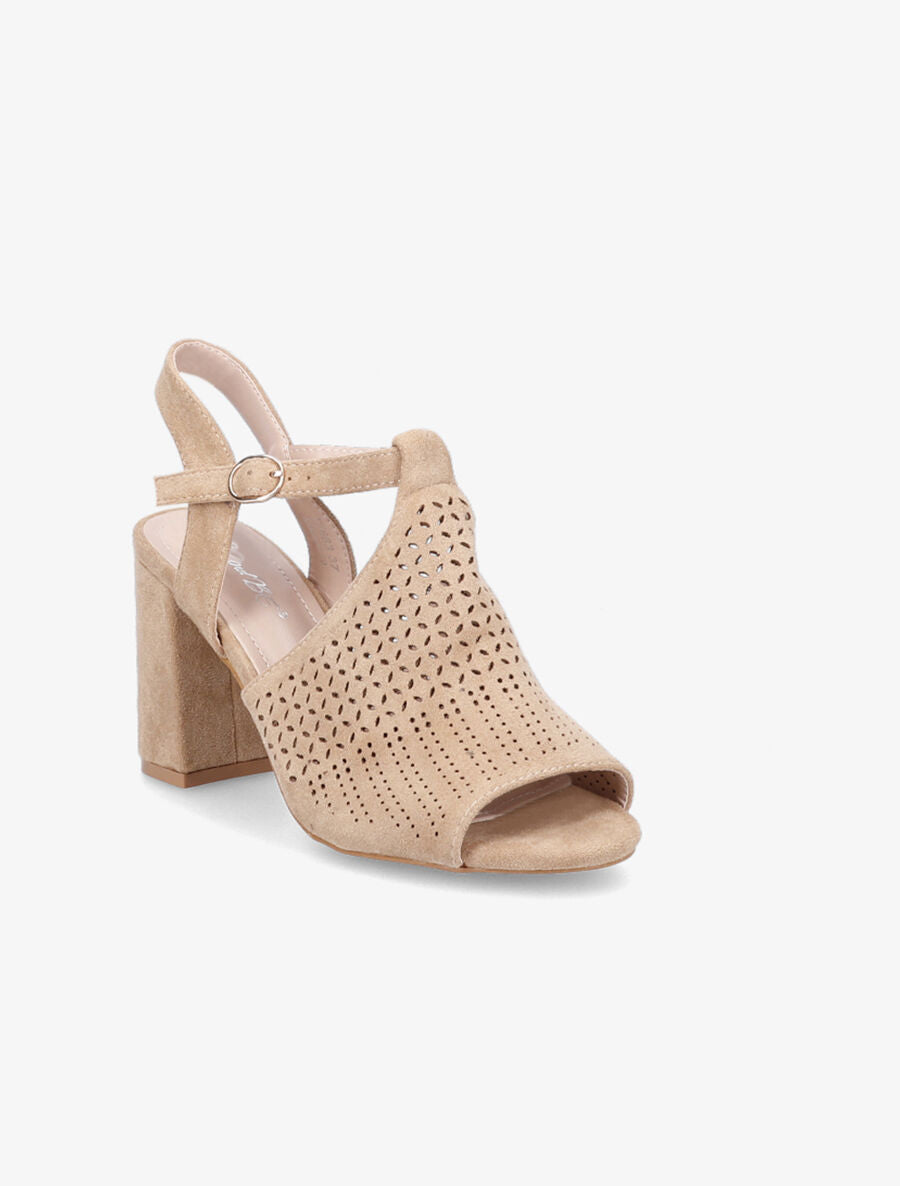 Sandales à talons en suédine ajourées - Beige - 2