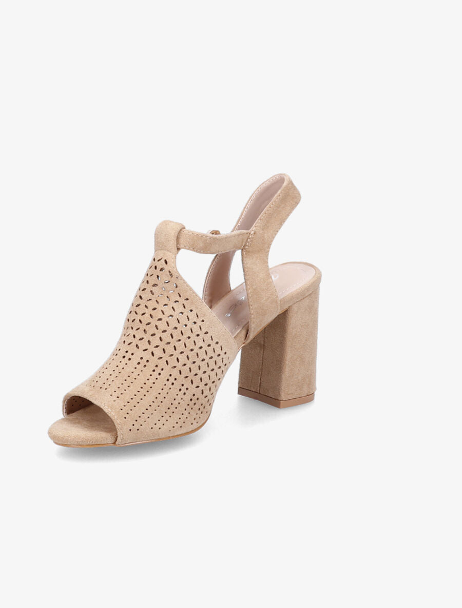Sandales à talons en suédine ajourées - Beige - 3