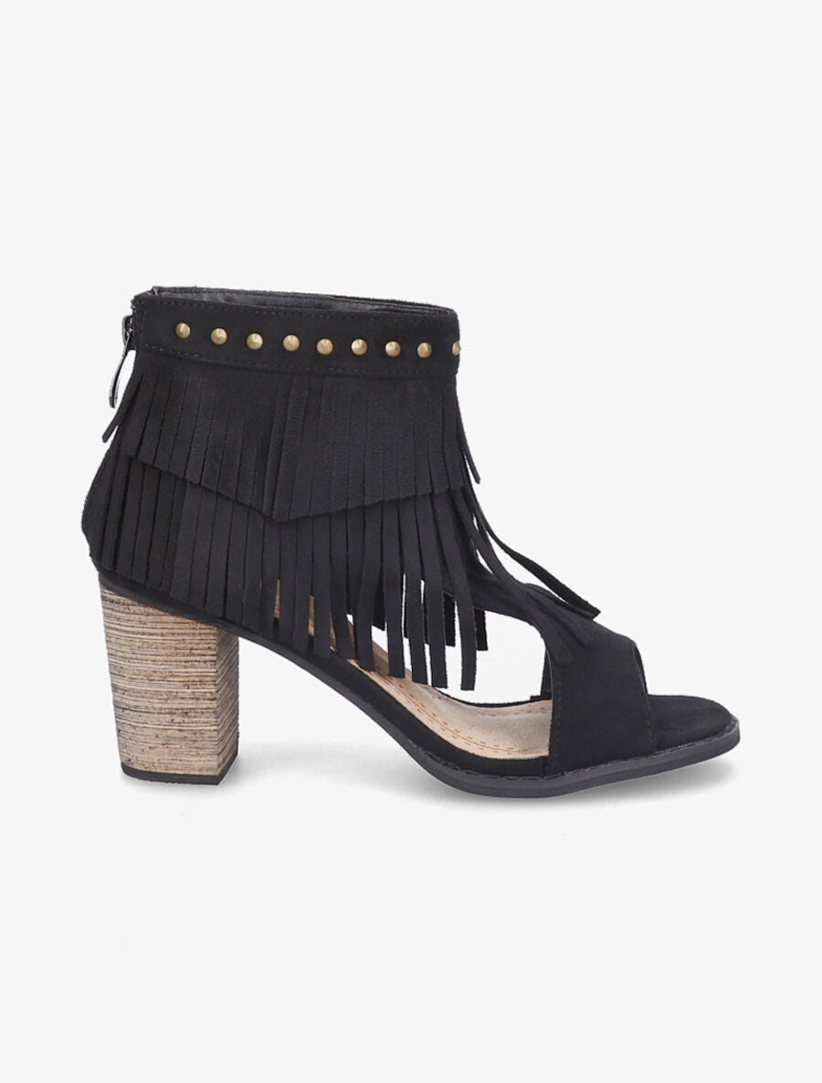 Sandales à franges et clous - Noir - 1