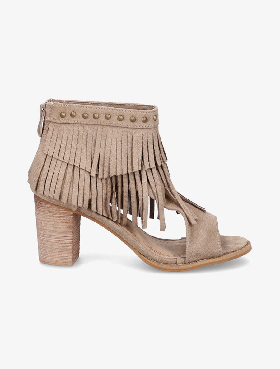 Sandales à franges et clous - Taupe - 1