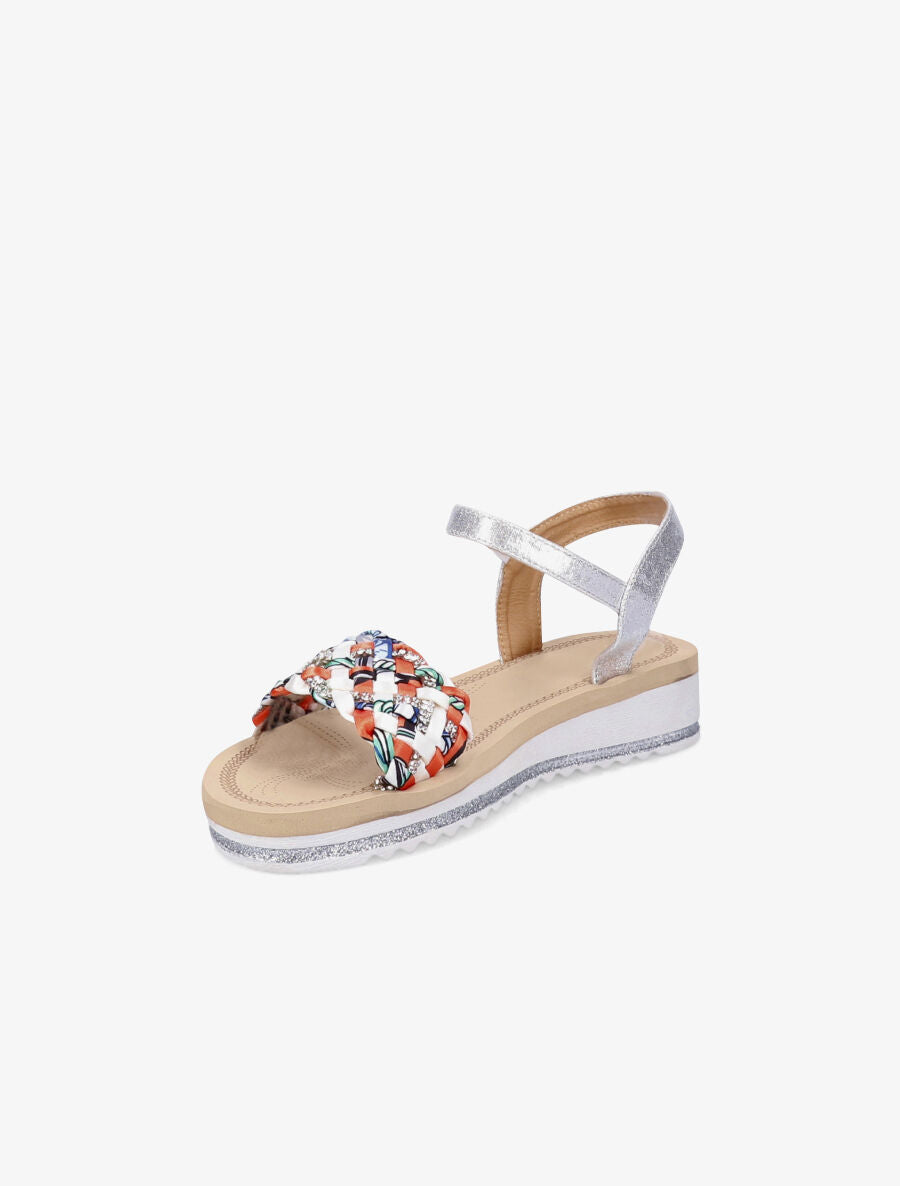 Nu-pieds en tissu tressé graphique - Argent - 3