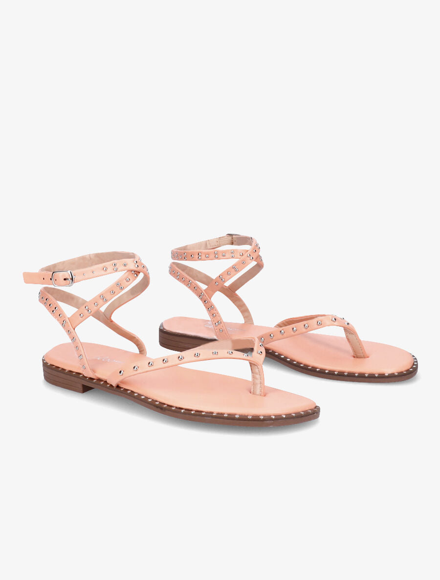 Nu-pieds à tour de cheville clouté - Corail - 4