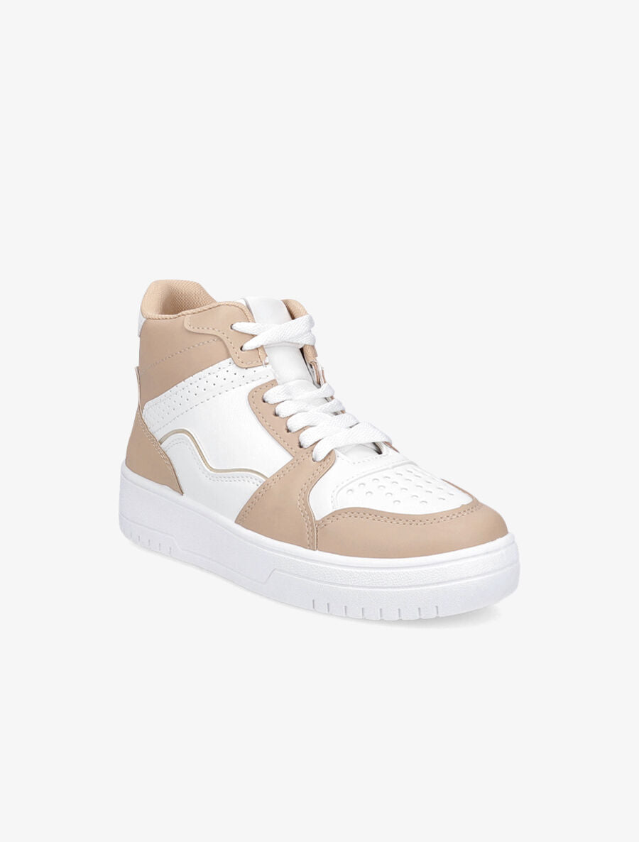 Sneakers montantes en simili - Beige - 2