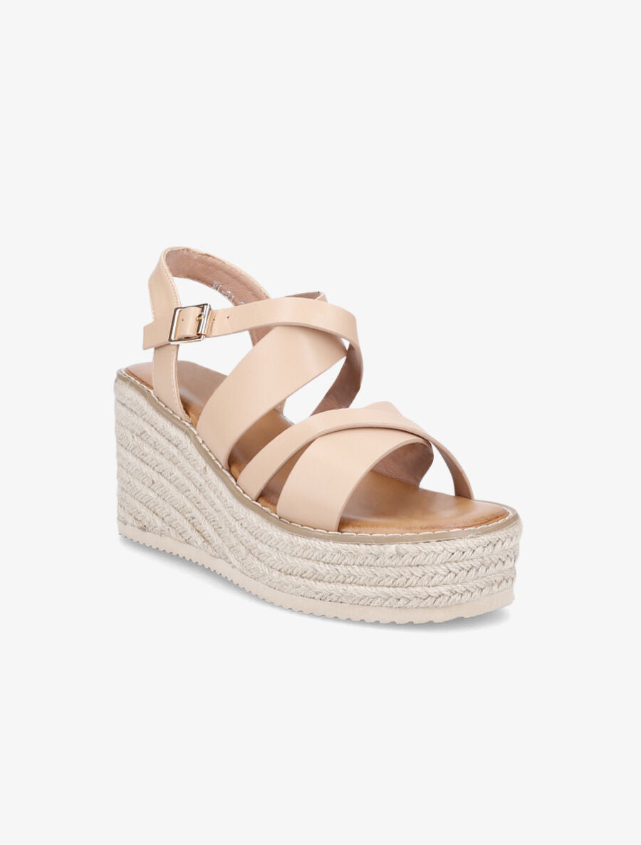 Sandales croisées à talon compensé - Beige - 2