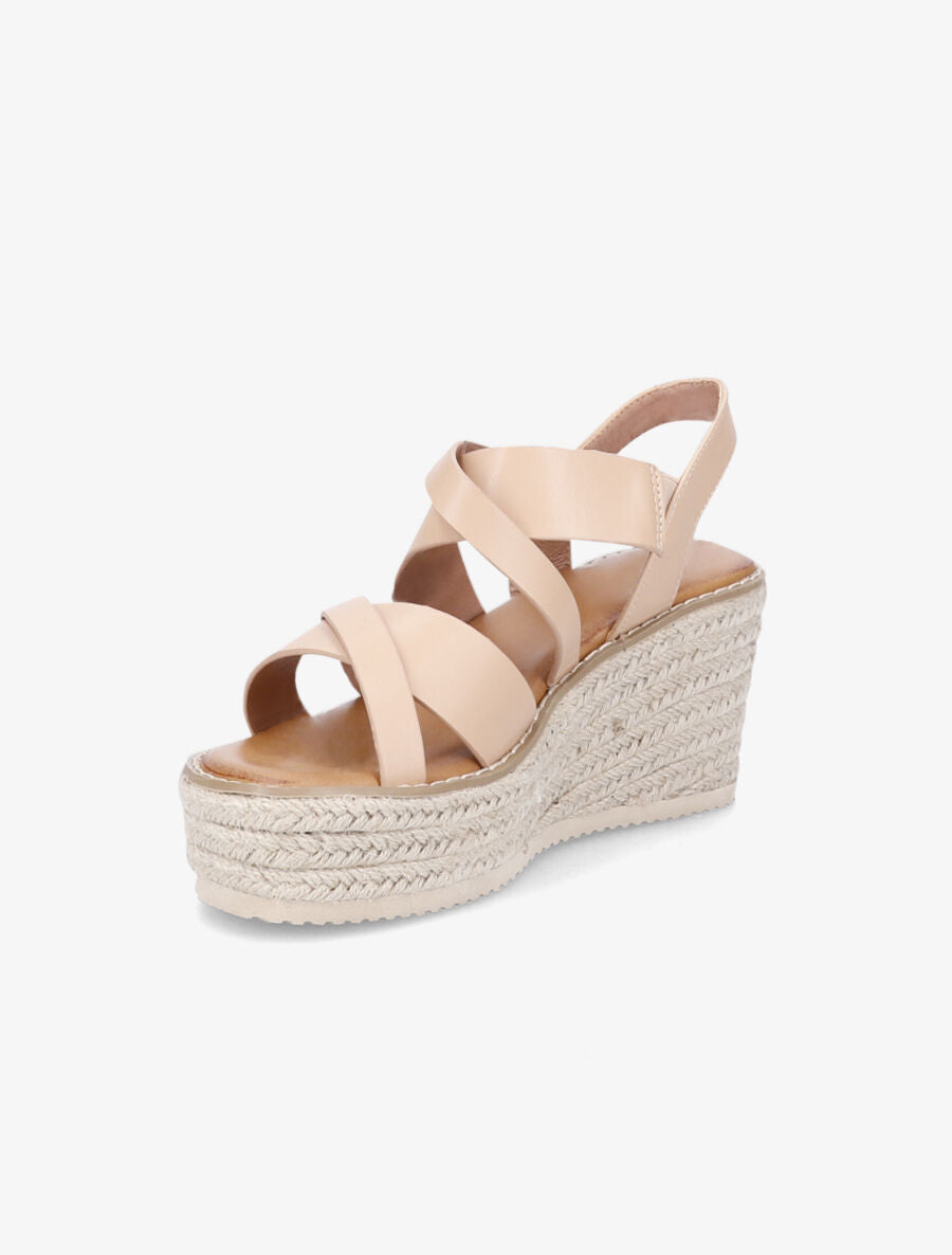 Sandales croisées à talon compensé - Beige - 3