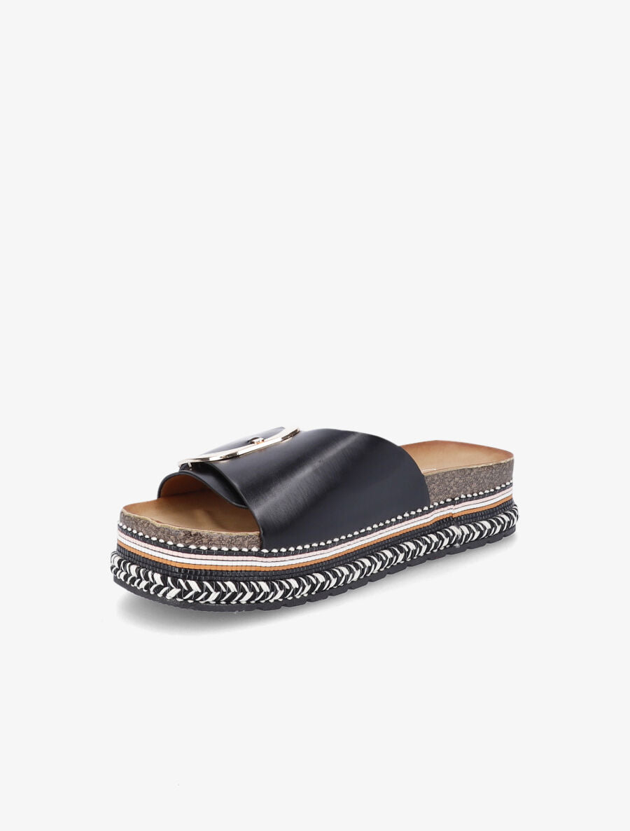 Claquettes à boucle et semelle plateforme - Noir - 3