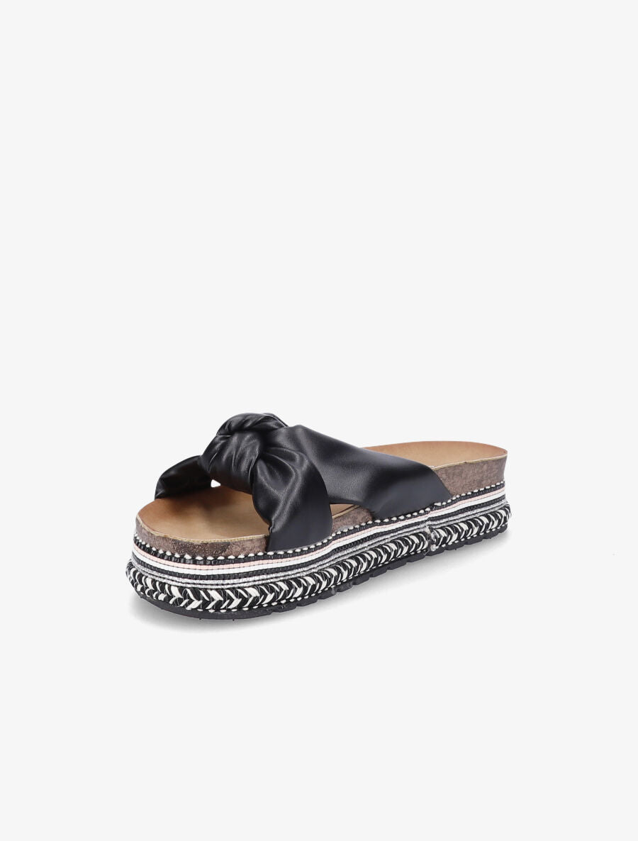 Claquettes à noeud et semelle plateforme stylisée - Noir - 3