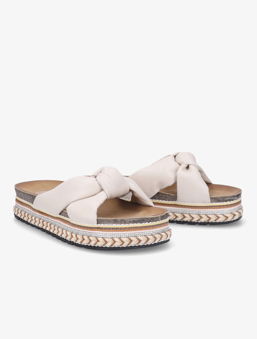 Claquettes à noeud et semelle plateforme stylisée - Beige - 4