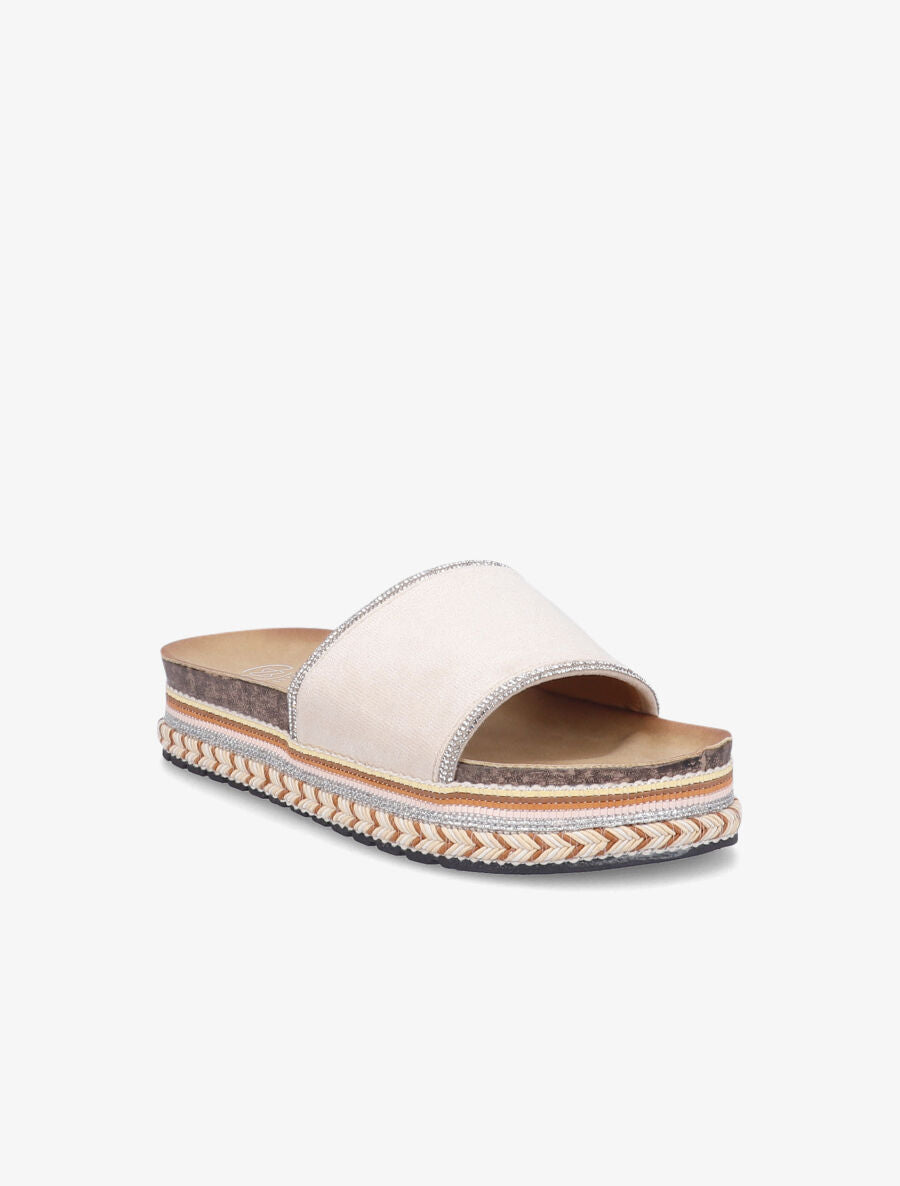 Claquettes à strass et semelle stylisée - Beige - 2