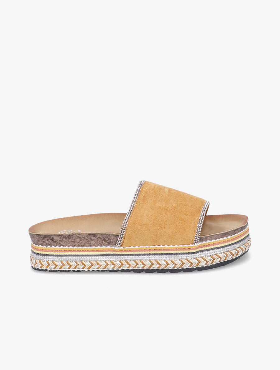 Claquettes à strass et semelle stylisée - Camel - 1