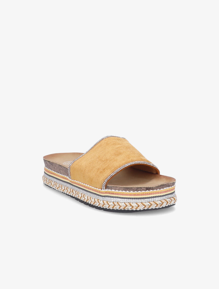 Claquettes à strass et semelle stylisée - Camel - 2