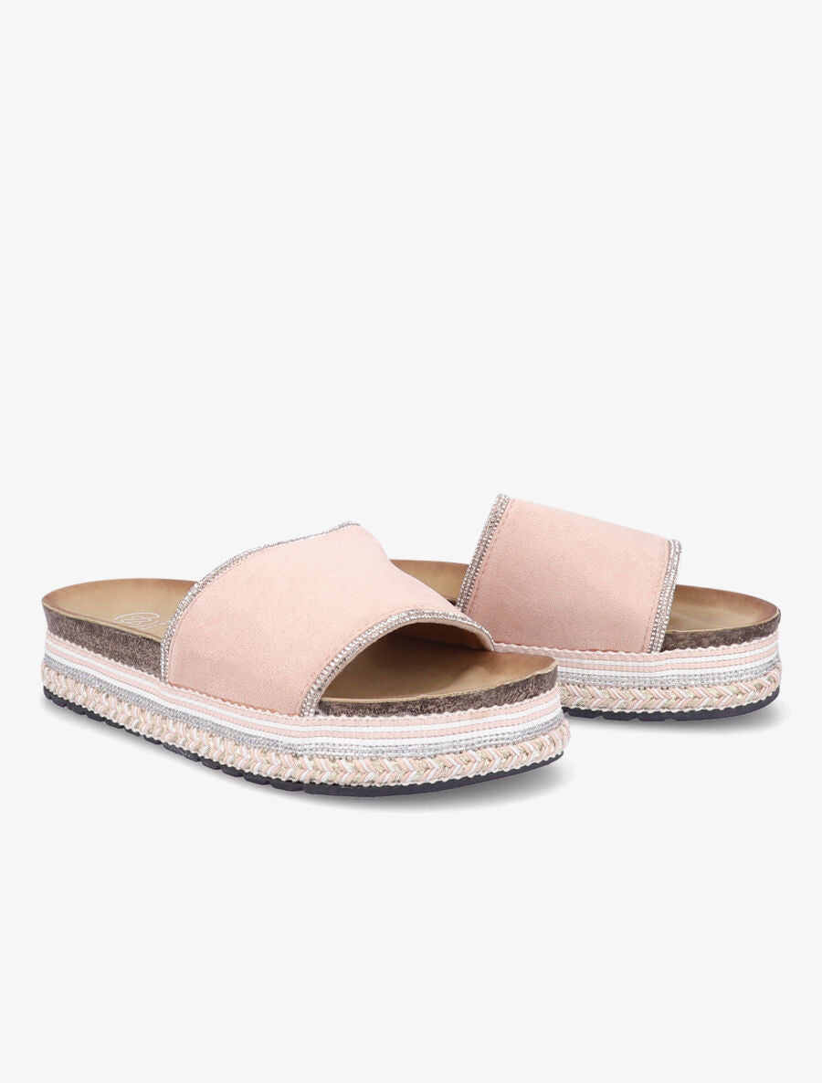 Claquettes à strass et semelle stylisée - Rose - 4