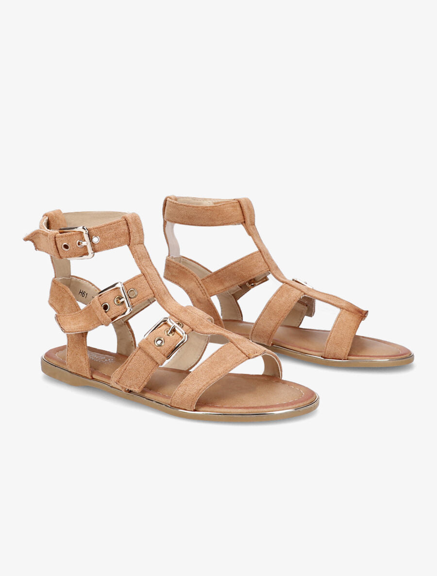 Nu-pieds en suédine style spartiates - Camel - 4