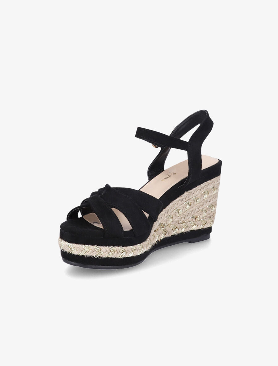 Sandales à talon compensé en raphia irisé - Noir - 3