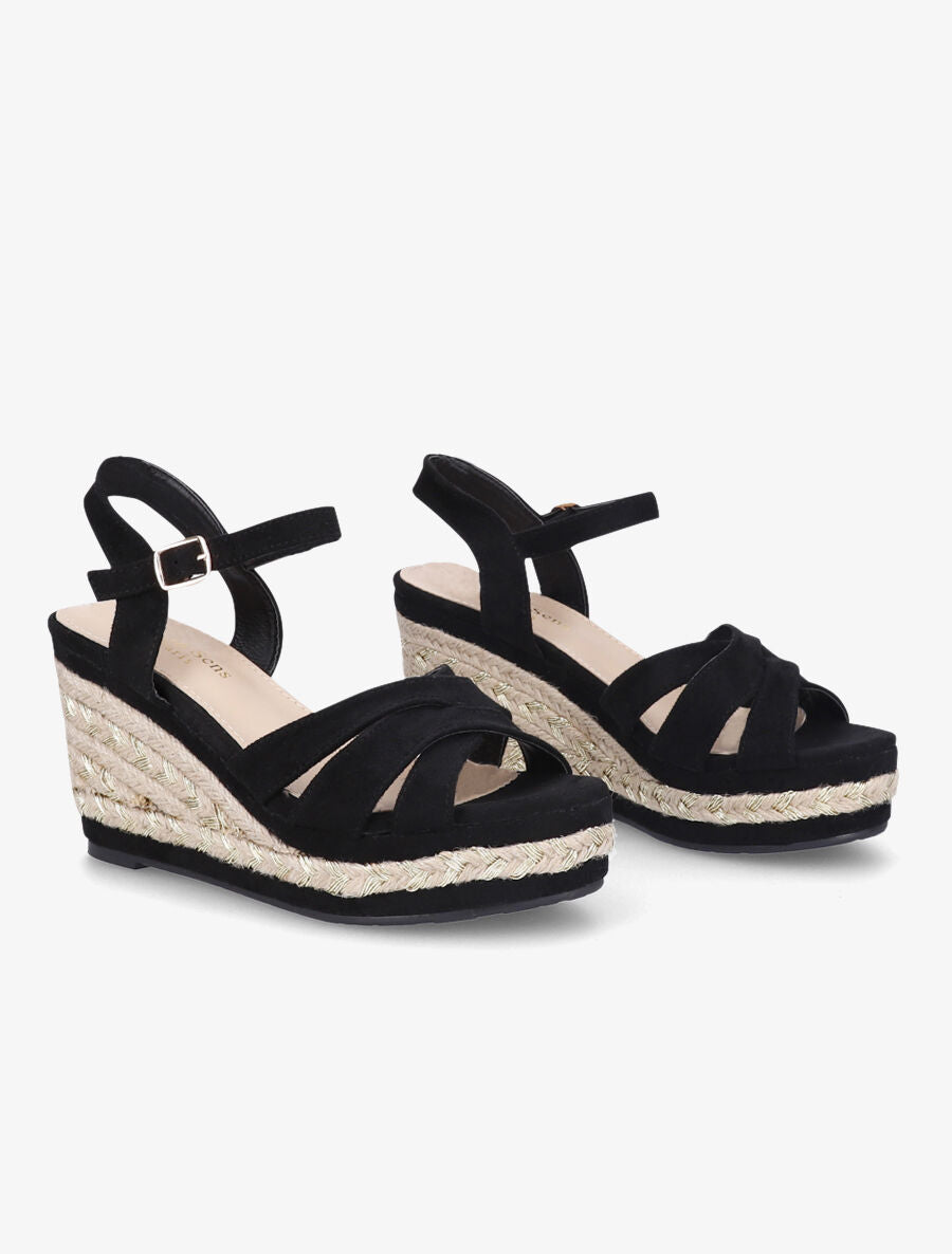 Sandales à talon compensé en raphia irisé - Noir - 4