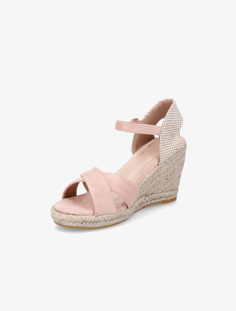 Sandales compensées en suédine à contrefort en damier - Rose - 3