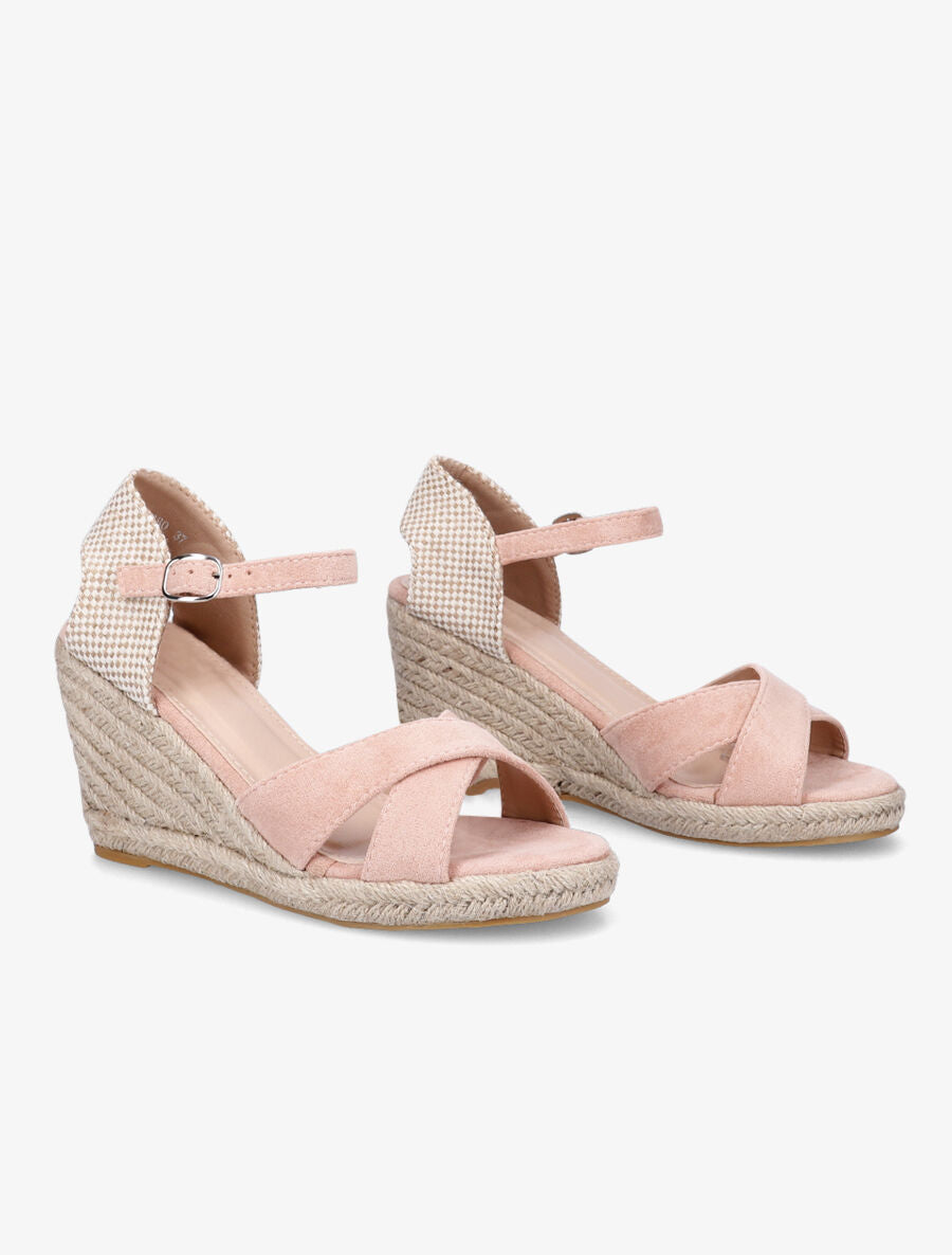 Sandales compensées en suédine à contrefort en damier - Rose - 4
