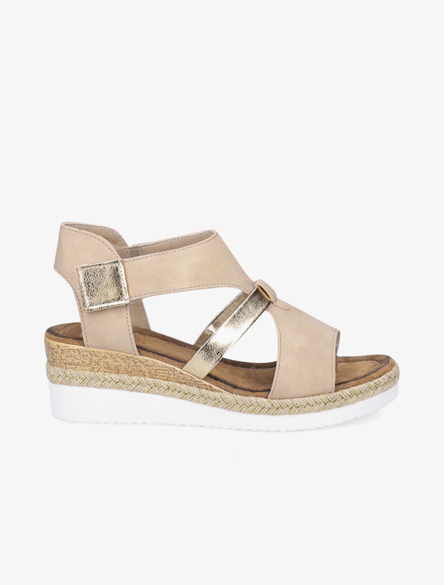 Sandales compensées à ganse ajourée - Beige - 5