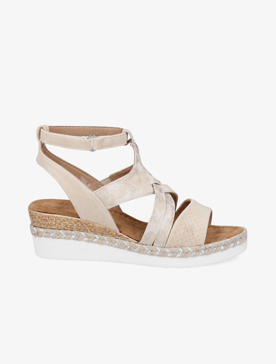 Sandales compensées à ganse stylisée - Beige - 1