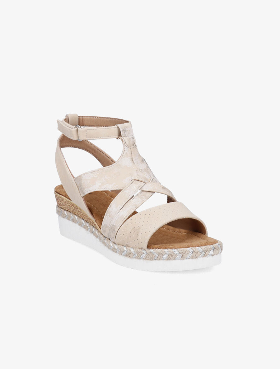 Sandales compensées à ganse stylisée - Beige - 2