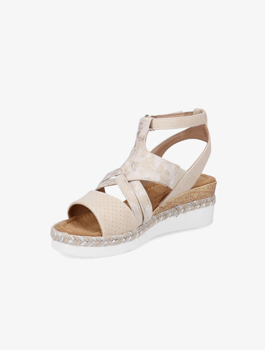 Sandales compensées à ganse stylisée - Beige - 3