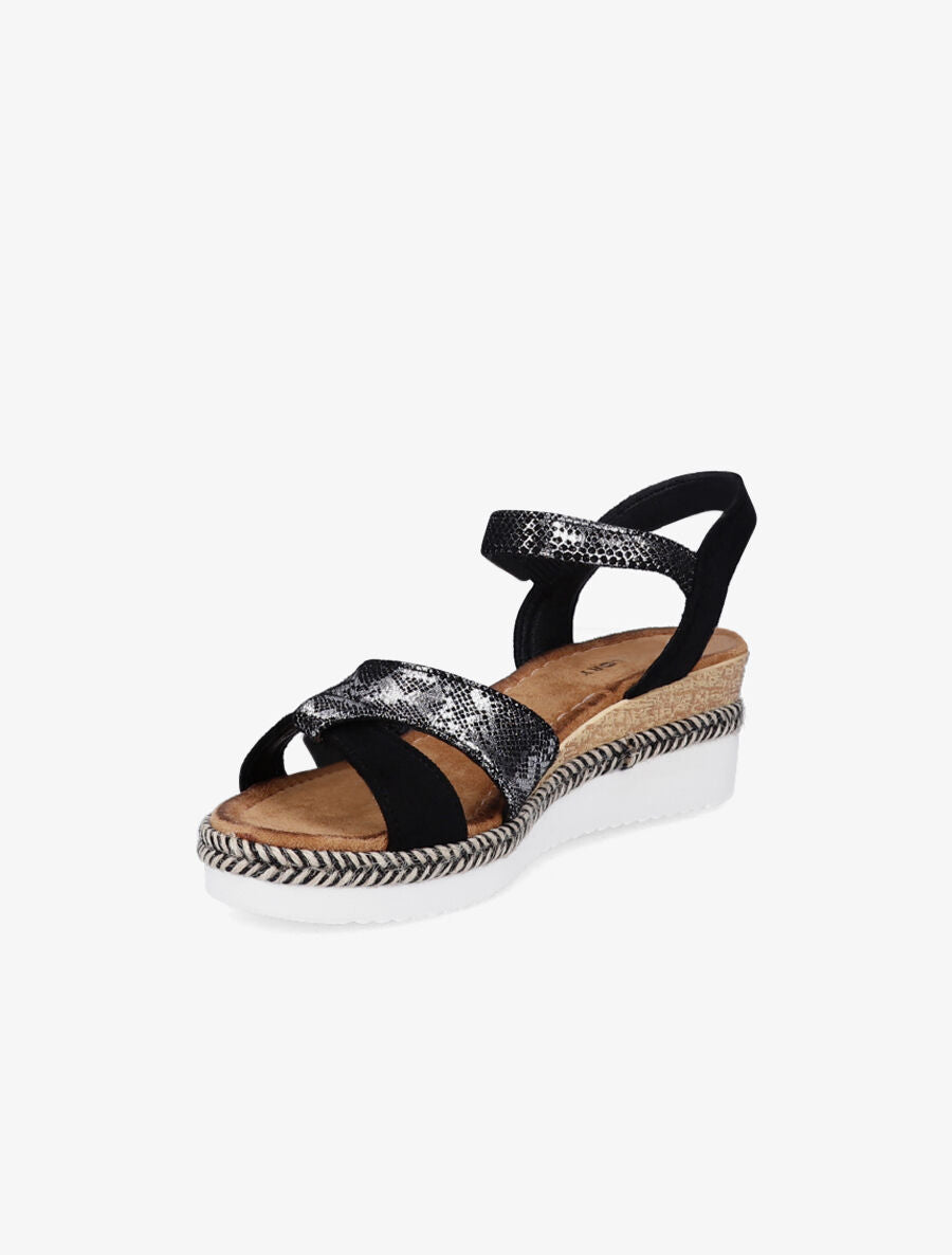 Sandales compensées à bride effet python irisé - Noir - 3