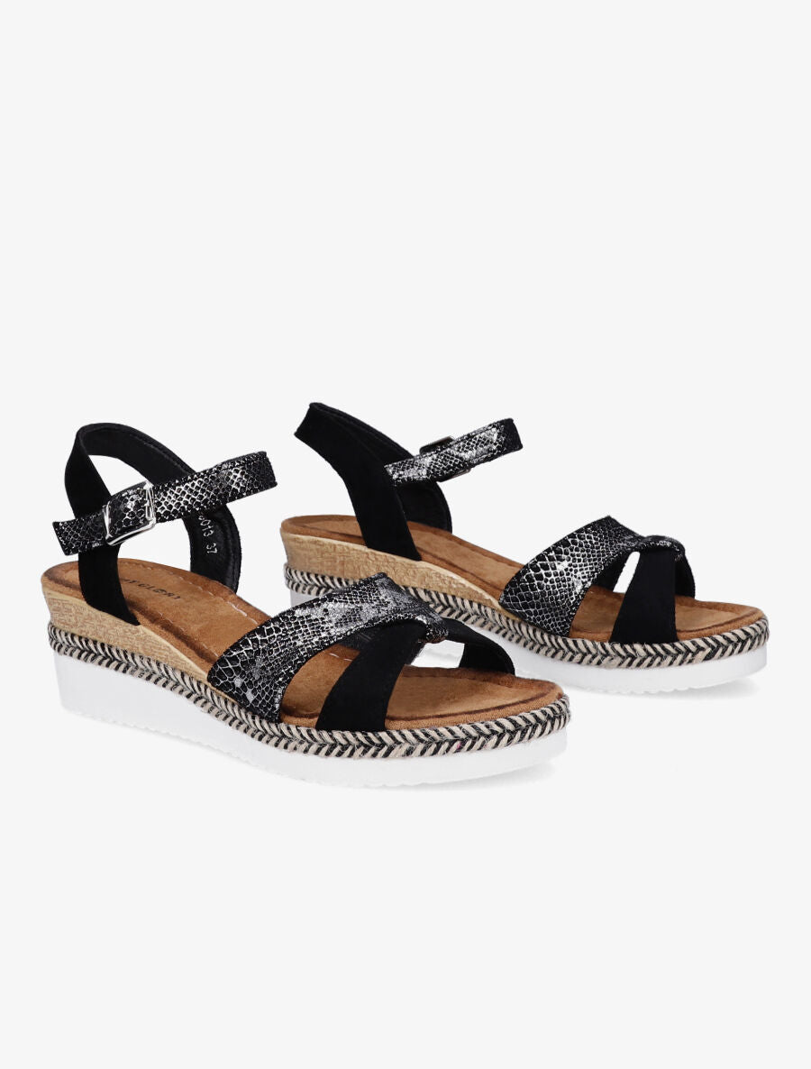 Sandales compensées à bride effet python irisé - Noir - 4