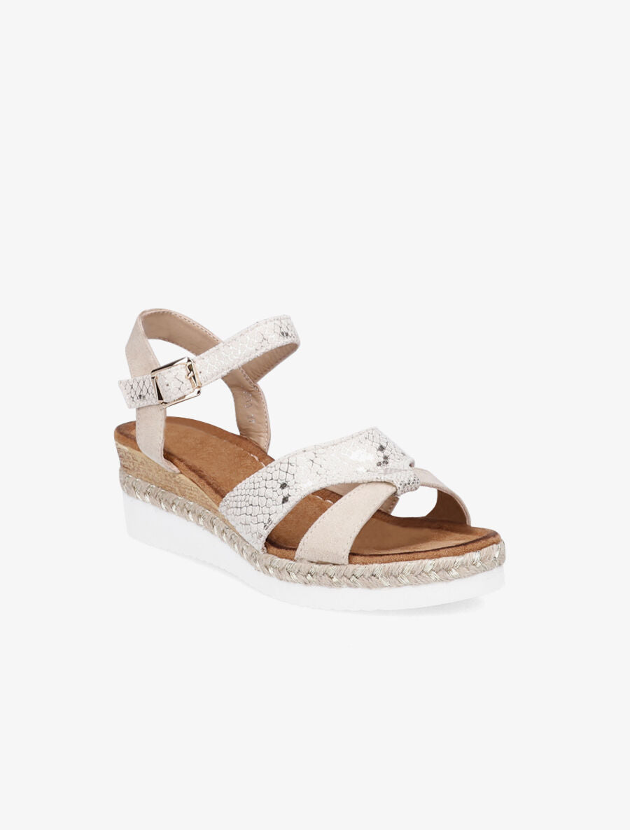 Sandales compensées à bride effet python irisé - Beige - 2