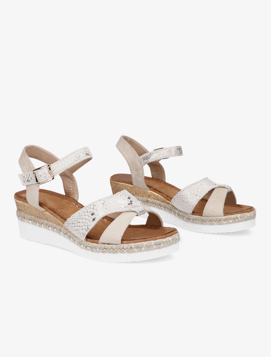 Sandales compensées à bride effet python irisé - Beige - 4