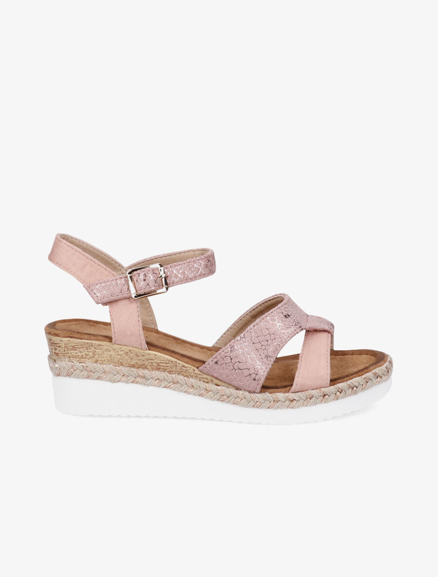 Sandales compensées à bride effet python irisé - Rose - 1