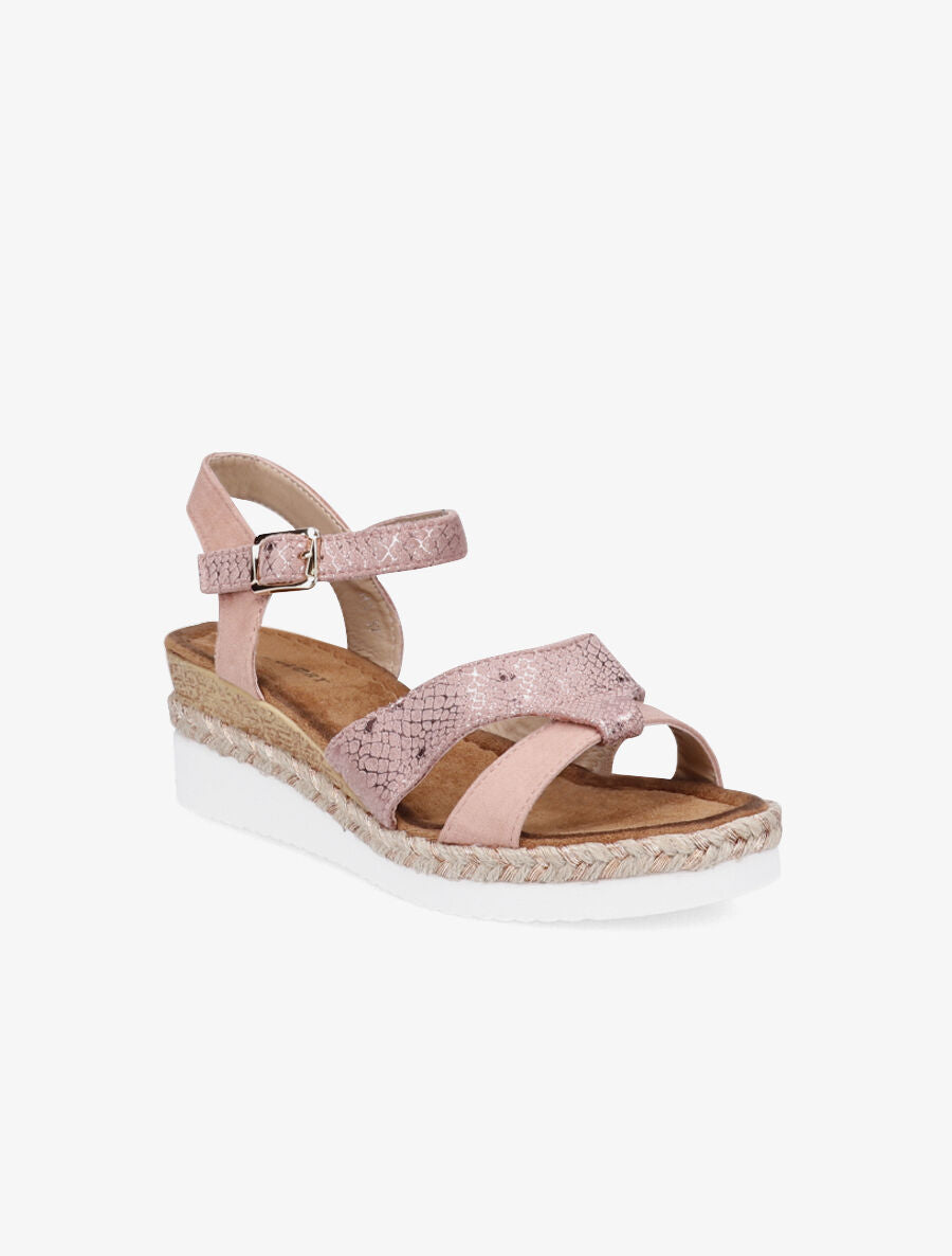 Sandales compensées à bride effet python irisé - Rose - 2