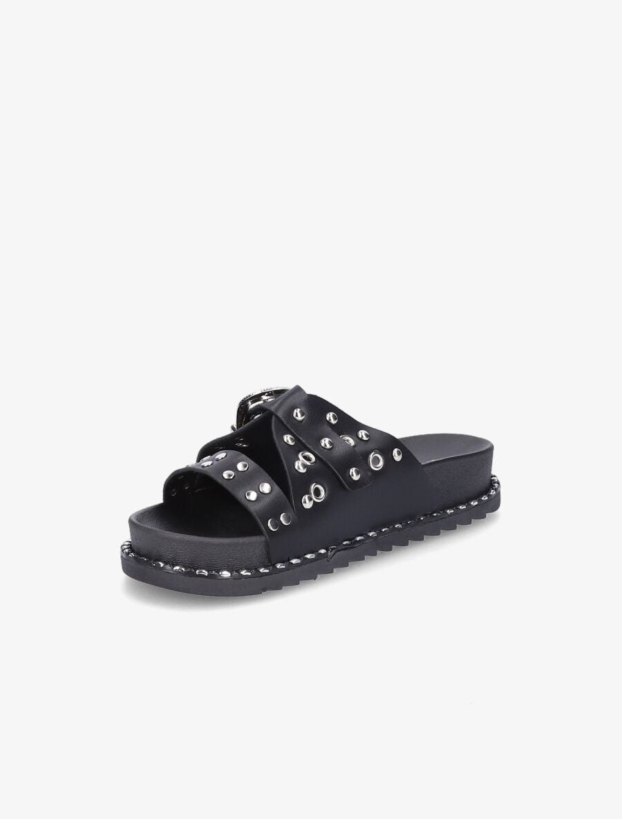Claquettes à clous et boucle stylisée - Noir - 3
