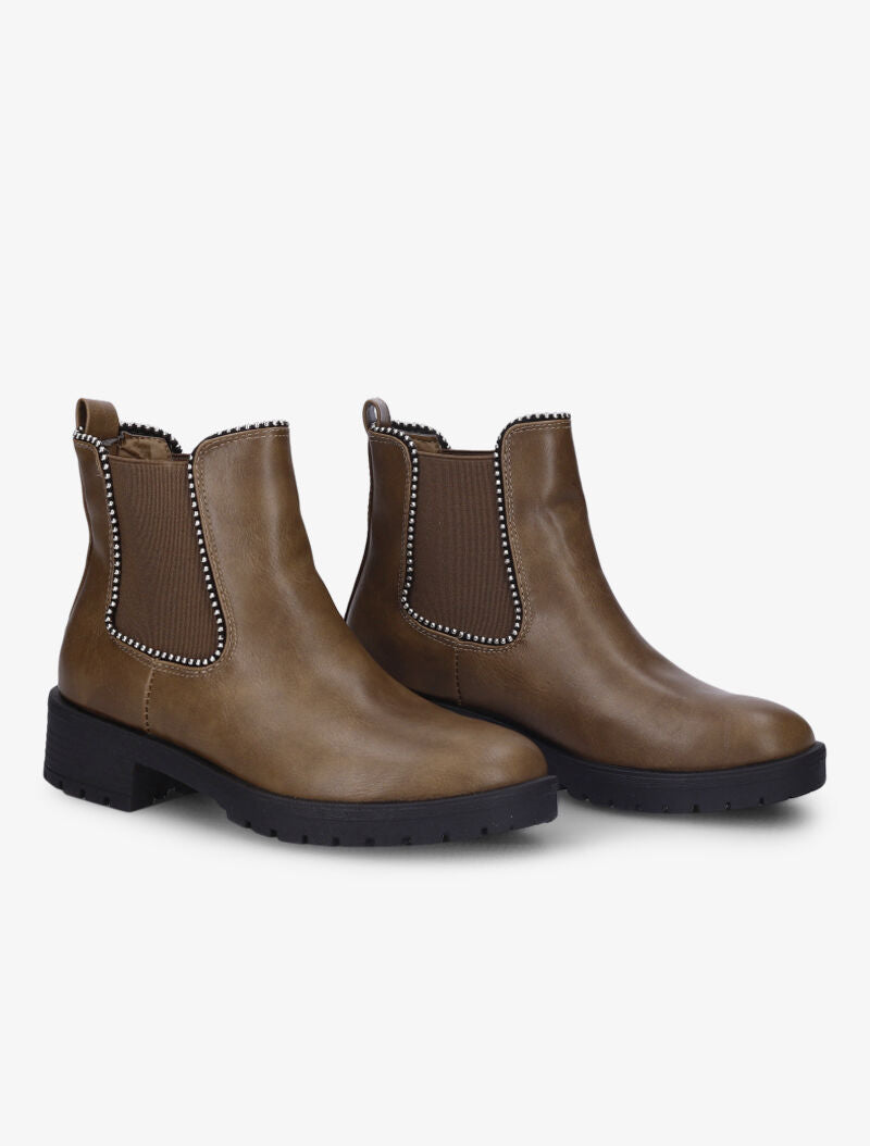 Bottines détail billes et semelles crantées - Taupe - 1
