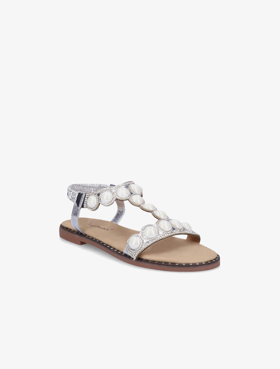 Nu-pieds à strass et perles vernies - Argent - 5