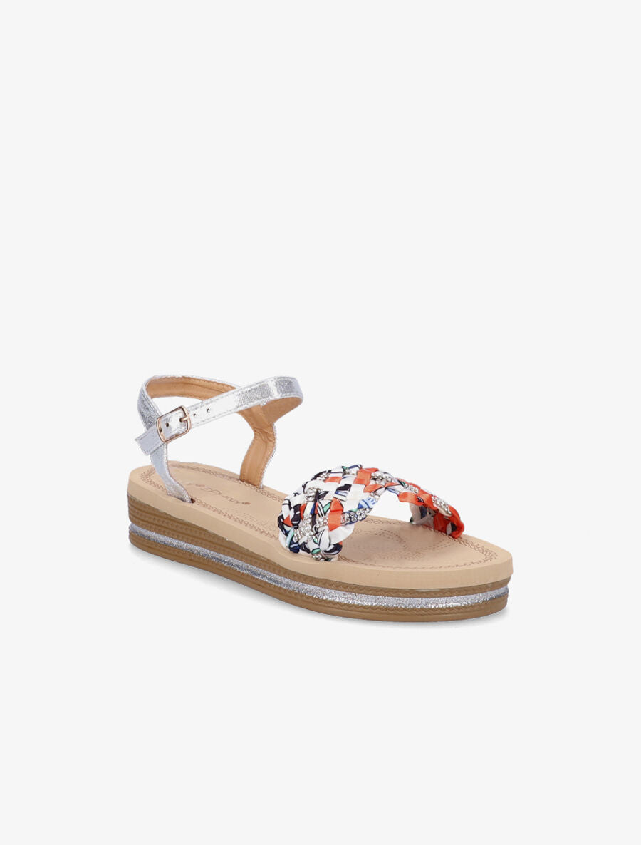 Nu-pieds tressés bi-matière à strass - Argent - 1
