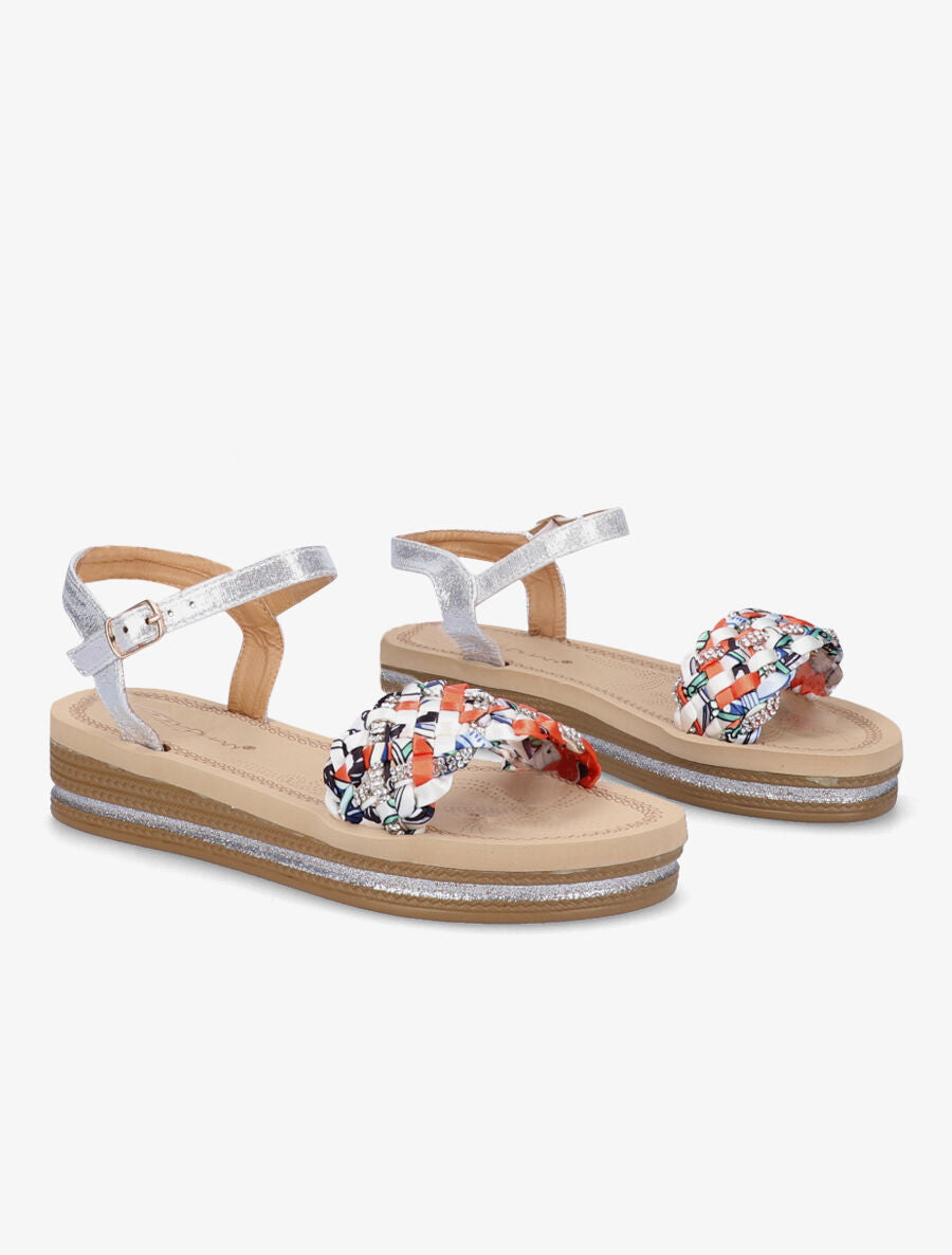 Nu-pieds tressés bi-matière à strass - Argent - 4