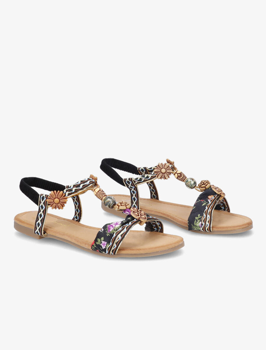 Nu-pieds à imprimé aztèque et perles - Noir - 5