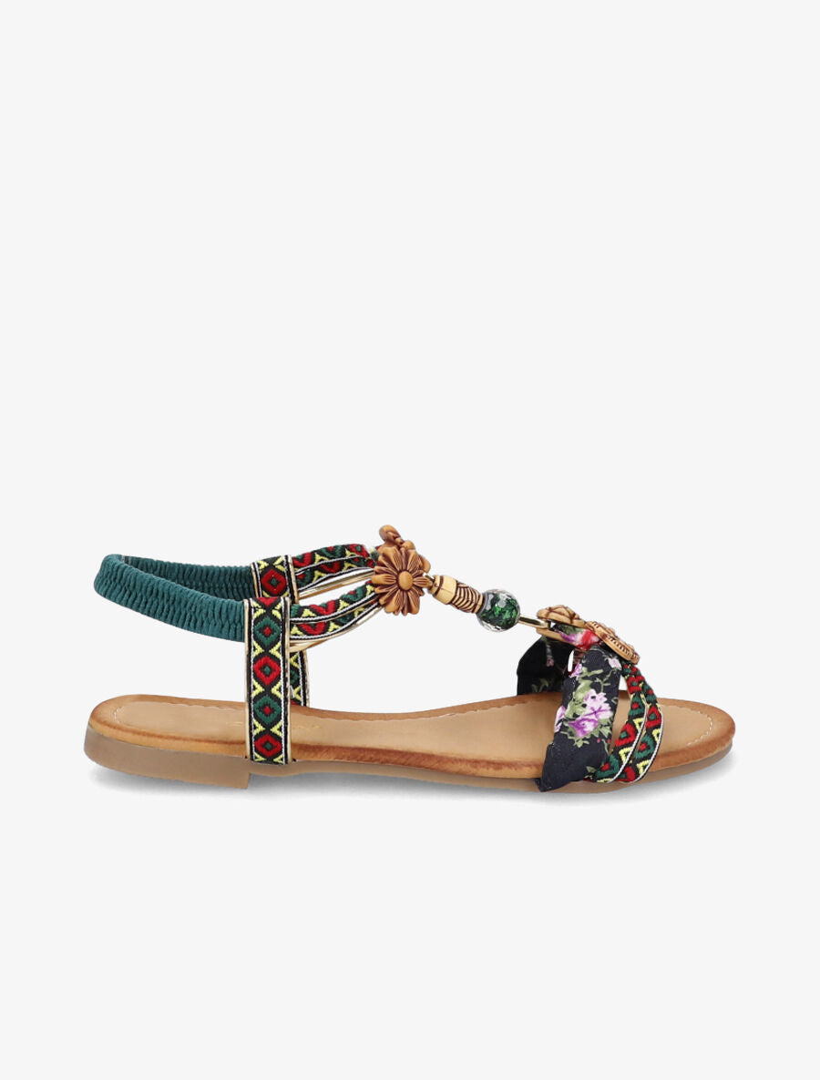 Nu-pieds à imprimé aztèque et perles - Vert - 3