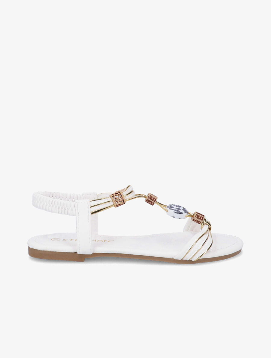 Nu-pieds à perles et liserés dorés - Blanc - 2